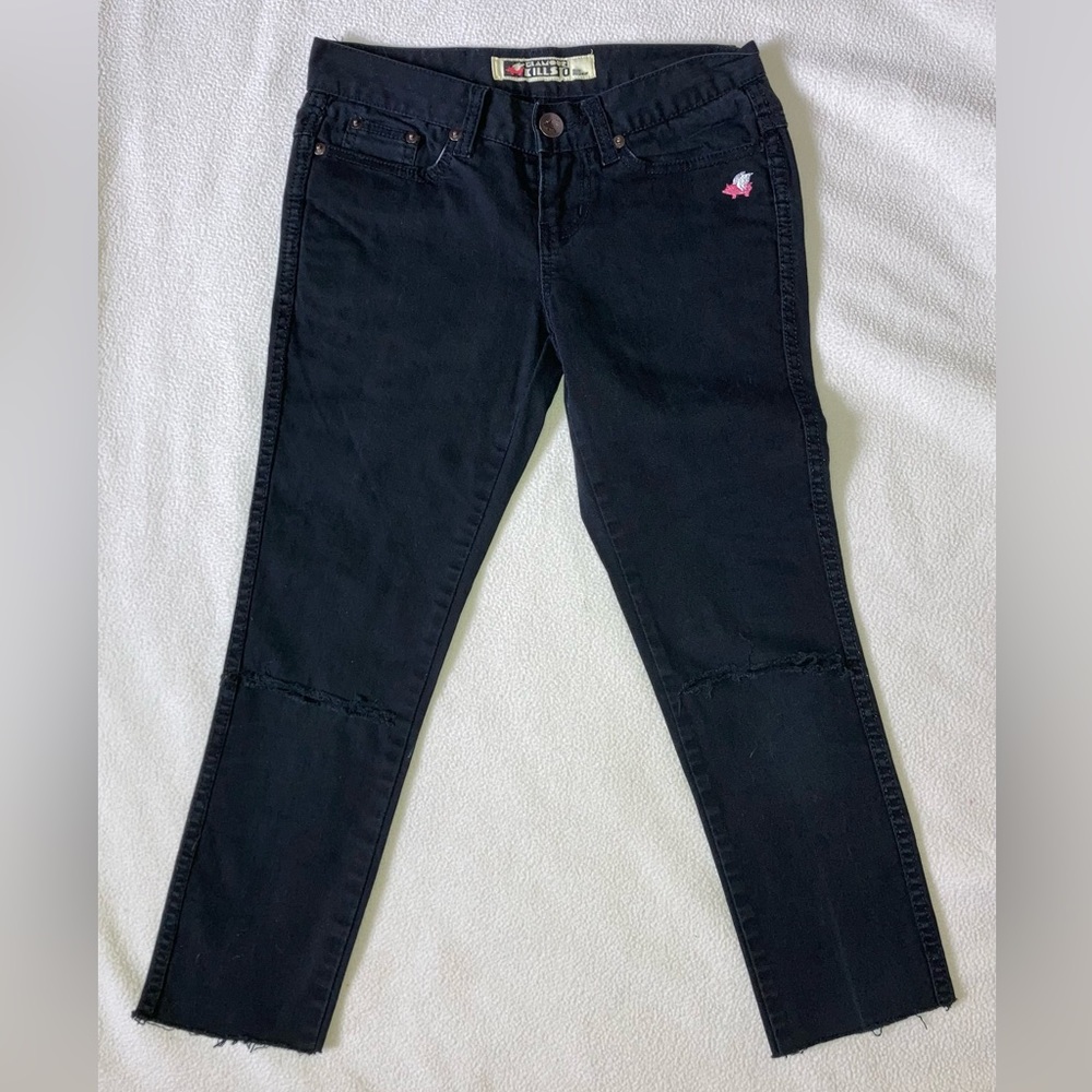 Glamour Kills black jeans capri ripped knees size 0 or 10/12 kids MAKE OFFER!